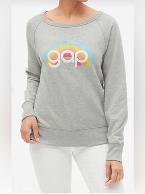 GAP retro pullover Light Gray Sweatshirt with Pastel Rainbow Logo size medium